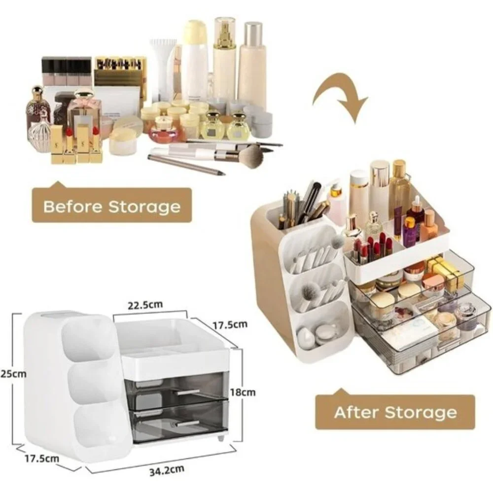 New Large White Makeup Organizer, 3 Clear Drawers for Vanity & Skincare Storage